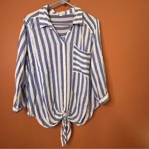 VIXBE Blue and White Striped Button Down Shirt